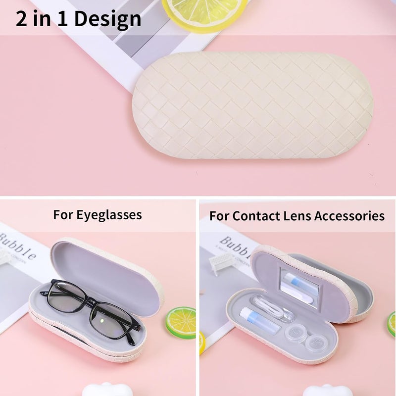FlyingMage Store 2 in 1 Contact Lens Case and Eyeglasses Case for Women Men Kids, Double Sided Hard Shell Portable Glasses Travel Holder with Built-in Mirror, Contact Lens Box Storage Kit, White - Image 2